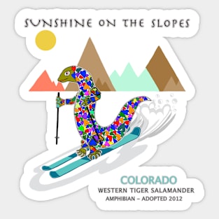 Sunshine on the slopes, Colorado, Skiing, Salamander Sticker